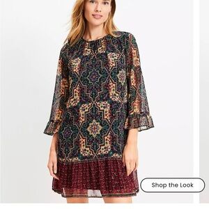 LOFT Metallic Clip Geo Flounce Mini Dress